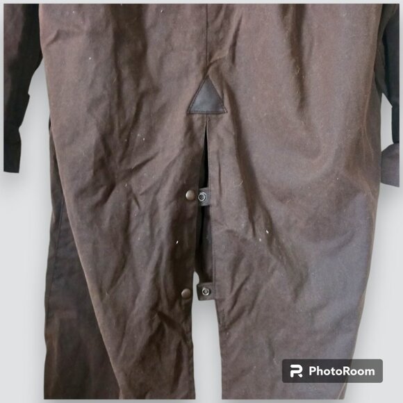 Oil Skin Duster Brown Jacket Long Trenchcoat Treated Cotton Waterproof Medium - Picture 11 of 12